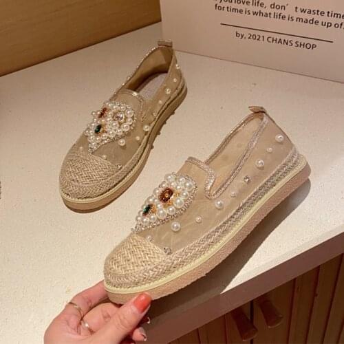 Spring Women Shoes Classic Ladies Flats Fashion Espadrilles Female Peep Toe New Pearl Shoes Shallow Basic Chaussure Casual