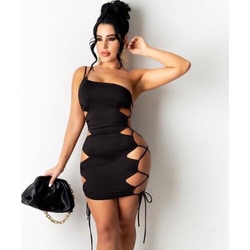 Party Hollow Out Sexy Summer Dress Women Clothing Clubwear Side Lace Up Short Bodycon Dress Backless Skinny Bandage Black Dress