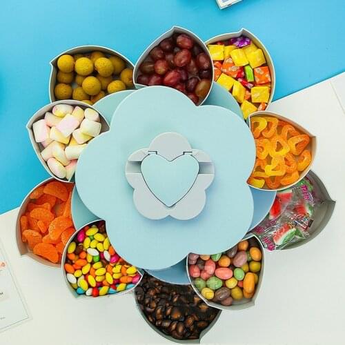 Rotating Petal Candy Box 2-layer Snack Tray Case Nut Storage Box Rotation Dried Fruit Fruit Plate Wedding Home Organizer Storage