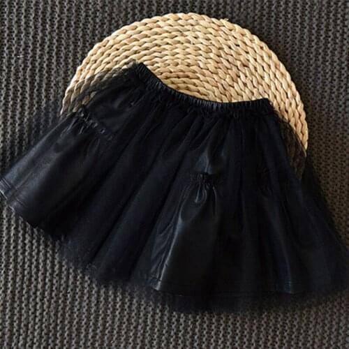 DFXD 2017 Autumn Toddler Skirt Fashion Black Net Yarn PU Leather Spliced High Waist Girls Tutu Skirt Princess Party A-line Skirt