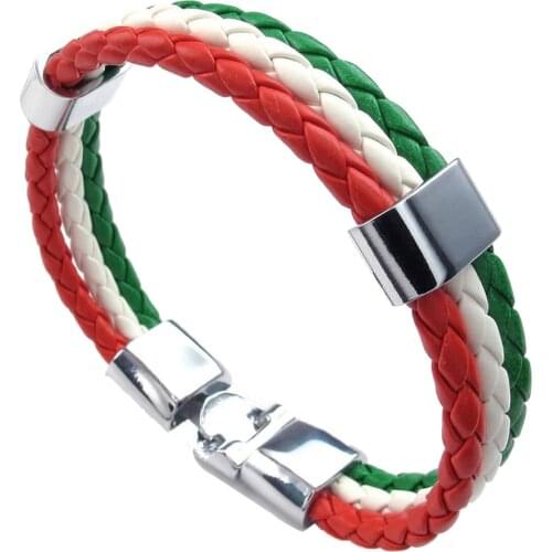 Jewelry bracelet, Italian flag bangle, leather alloy, for mens women, green white red (width 14 mm, length 20 cm)