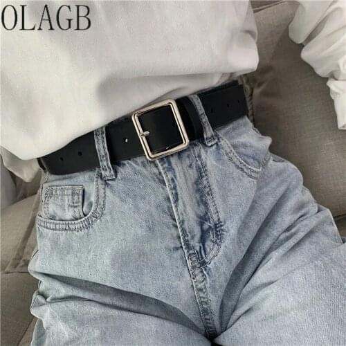 PU Leather Belt For Women Square Buckle Pin Buckle Jeans Black Belt Chic Luxury Brand Fancy Vintage Strap Female 404
