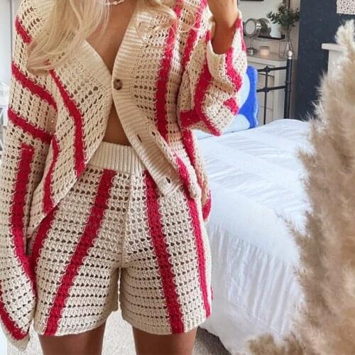 Stripe Print Knit Cardigan Fashion Casual Loose Button Y2k Sweater Autumn 2021 V Neck Long Sleeve Streetwear Women Cardigan