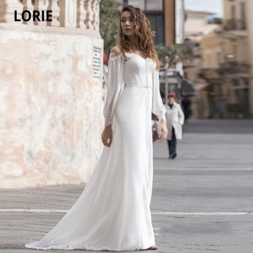 LORIE New Wedding Dresses Boho Two Pieces Appliques Lace V-Neck Chiffon Arabic Mermaid Beach Bride Gown 2021 vestidos de novia