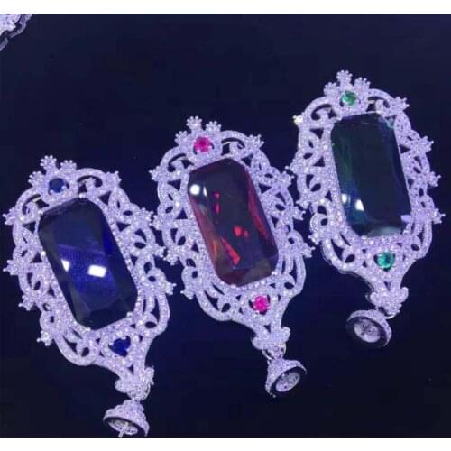 1pc 30x55mm Silver Red Paved CZ Necklace Pendant DIY Jewelry Findings