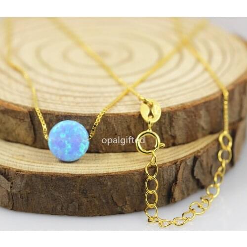 1pc/lot Free Shipping OP06 Light blue/op17 white 8mm Opal Puff Shape Synthetic Opal Necklace Round Coin necklace 925 Silver