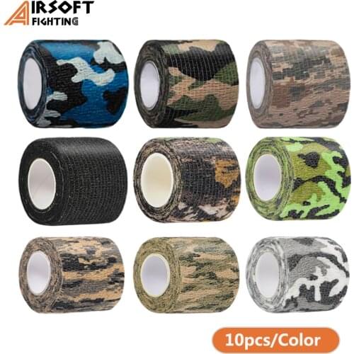 10pcs/Set Camo Tape Stretch Bandage Blind Wrap 5CM*4.5M Tactical Protective Camouflage Tape for Hunting Rifle Gun Scope