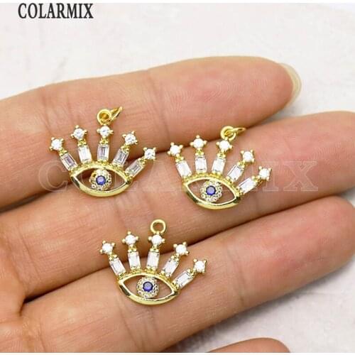 12 Pcs Eyes shape necklace pendant Gold color zircon Blue eyes jewelry pendant Handmade women accessories pendants 7315