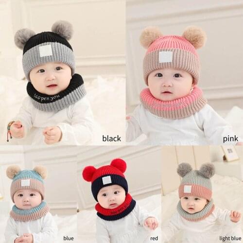 Q Baby Products Soft Fabric Multicolor Keep Warm Woollen Yarn Warm Child Cap Winter Knitted Hat 2Pcs 3-30 Months Candy Color