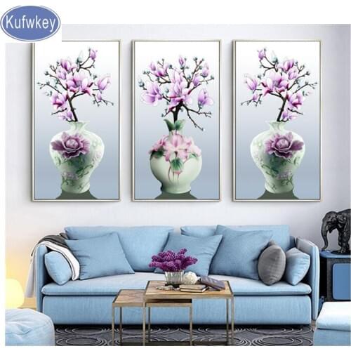 3pcs/set,Full,Diamond Embroidery,5D,Diamond Painting Magnolia Flower Vase,Cross Stitch,3D,Diamond Mosaic,Needlework,Crafts