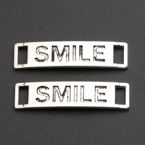 30pcs Silver Color SMILE Charm Pendant DIY Necklace Charm Bracelet Bangle 7X28mm A494