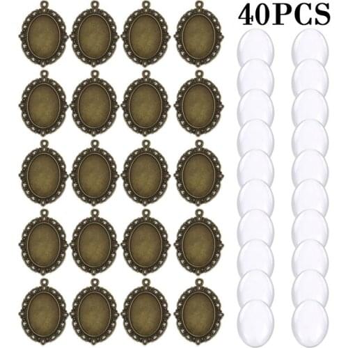 40pcs/Pack Oval Pendant Base Setting Glass Cabochons 18x25mm For DIY UV Epoxy Resin Jewelry Making Findings Blank Tray Bezels