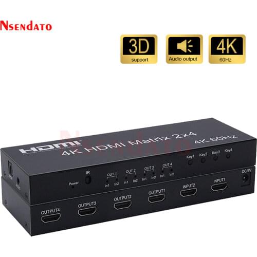 4K*2K 60Hz HDMI True Matrix 2x4 Audio Extractor Switch For Dolby AC3 SPDIF 3D 2 In 4 Out 4K HDMI Converter Switcher Splitter