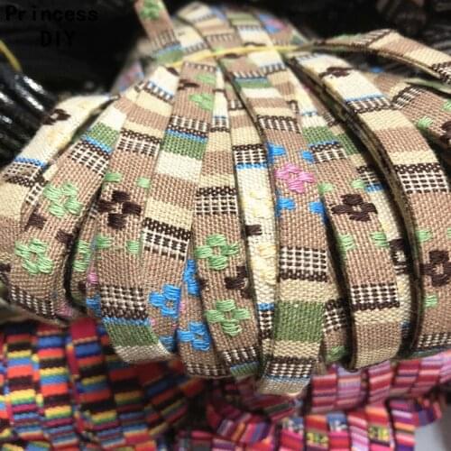 5M Pastoral Wind Findings Jacquard Ribbon 10mm Flat Cord Bohemia Ethnic Style Rope Bias DIY Bracelet Chocker Collar Craft Materi
