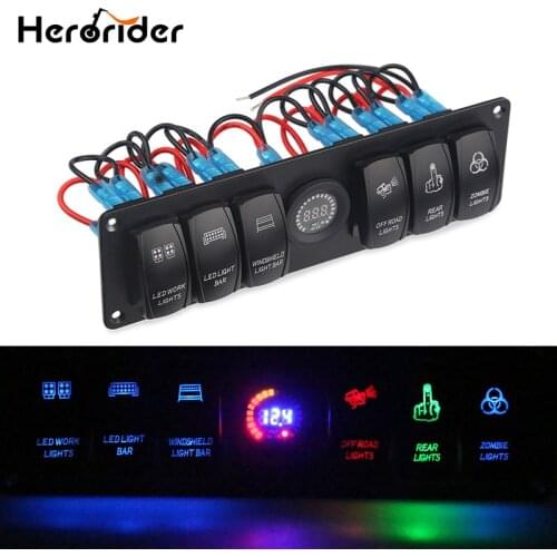 6 Gang Rocker Switch Panel Circuit Breaker LED Voltmeter RV Car Marine Boat Switch Panel
