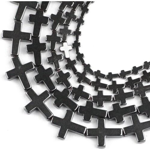 HGKLBB 4/6/8/10MM Natural Stone long Cross Black Hematite Loose beads For Jewelry making bracelet DIY Accessories Findings