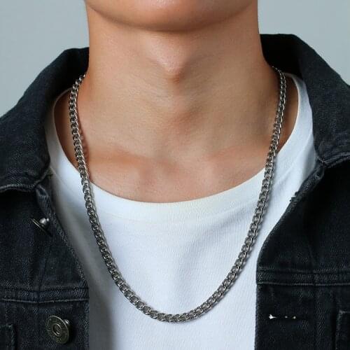 Basic Mens Stainless Steel Cuban Chain Necklaces Jewelry Fashion Hip Hop Male Link Collar Xmas New Year Gifts