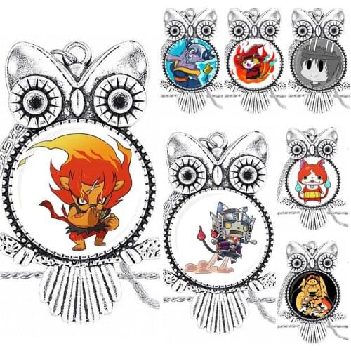 EJ Glaze Yokai Yo-Kai Youkai Glass Cabochon Jewelry With Long Pendant Choker Owl Necklace For Child