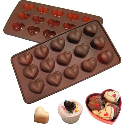 Teyaao 15 hole Chocolate Mold Non Stick Silicone Chocolate Mould Love Heart Shaped Jelly Cake Fondant Sugar Baking Mould
