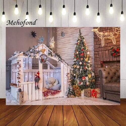 Mehofond Winter Christmas Photography Background Snow Wood House Kids Newborn Family Portrait Decor Backdrop Photo Studio Props
