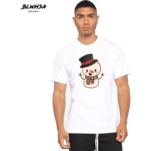 BLWHSH Cute Christmas Printing T Shirt Men Fashion Short Sleeve Summer Funny T-shirt Cartoon Snowman Print Man Plus Tops Shirts