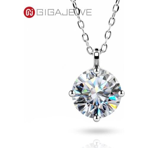 GIGAJEWE 1ct 6.5mm EF Round 18K White Gold Plated 925 Silver Moissanite Necklace Diamond Test Passed Jewelry Christmas Gift