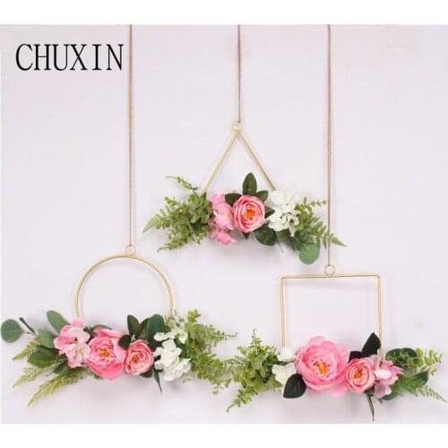 Home Decor Artificial Flower Iron Art Wall Hanging Garland Bracket Wedding Decoration Home Silk Flower Photography Prop 1pc