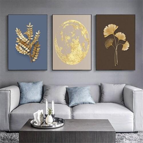 Canvas Prints Nordic Golden Leaves Picture Wall Art Poster HD Print Abstrac Canvas Painting Living Room Wall Art Home Decor