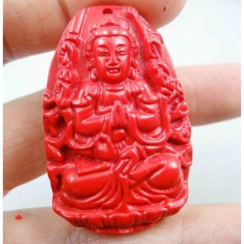 Chinese Chinese Red Organic Cinnabar carve Buddha pendant stone Jewelry making necklace Lucky Amulet Transshipment Evil Gift A17