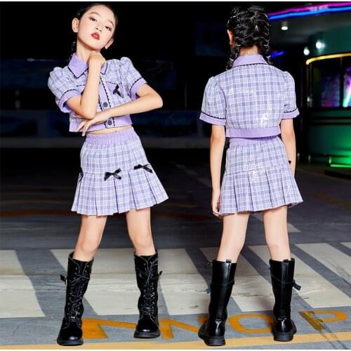 Purple Girl Sets Jazz Dancer Outfit Cheerleader Uniform Catwalk Costume Hip-Hop Street Dance Clothes Festival Clothing DL8316
