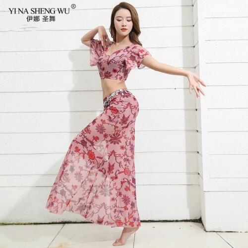 Summer New Belly Dance Mesh Practice Clothing Women Sense Oriental Dance Clothing Suit Costume Bellydance top Skirt 2pcs set