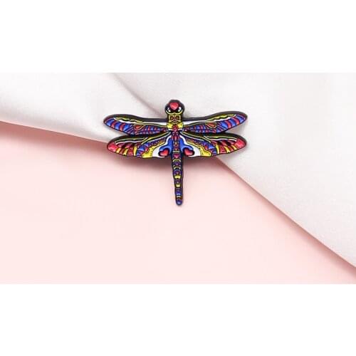 Colorful insect dragonflies Enamel Brooch Multicolored decorative pattern heart dragonfly Lapel Pin Fun custom Badge