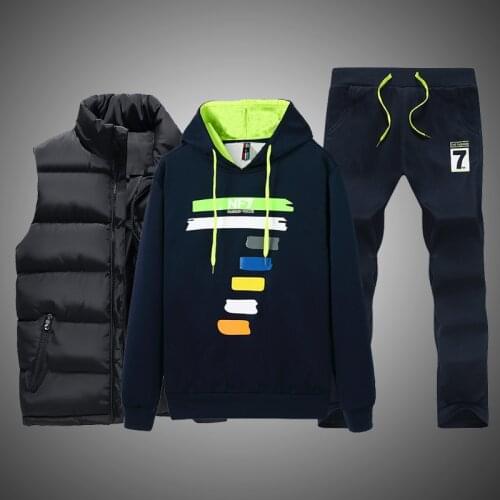 NEW Mens Casual Tracksuit Autumn Winter Men Vest+Hoodies+Sweatpants 3 Pieces Sets Sportswear Plus Size Clothing for Male 2021