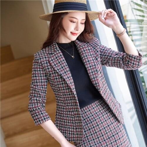 Autumn Winter Formal OL Styles Blazers Jackets Coat Long Sleeve Elegant Plaid Uniform Designs Business Work Wear Outwear Blaser
