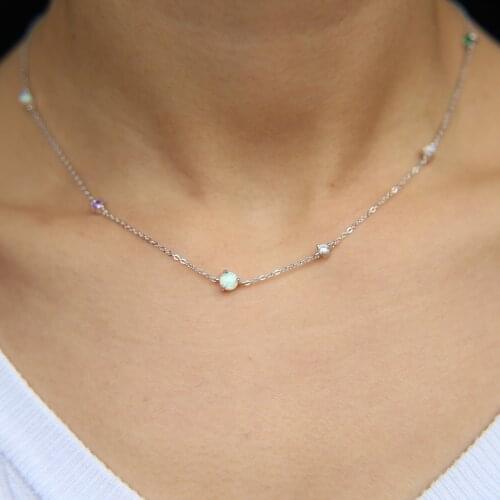 2019 Fire Opal Charm Necklace Lucky Color of Fatima Pendant Gold Color Tiny Thin Link Chain Choker Necklace Women Girl Jewelry