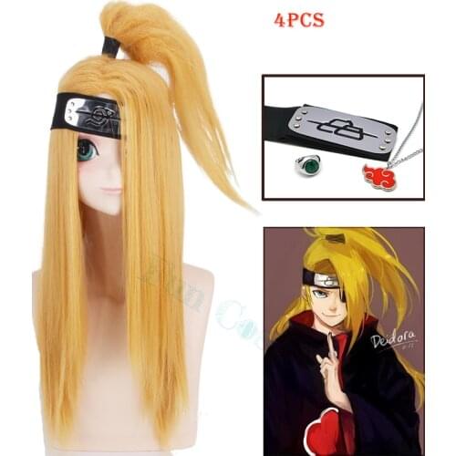Anime Boruto Character Deidara Cosplay Wig Long Golden Wig Jewelry Headband Necklace Ring Heat-resistant Fiber Hair + Wig Cap