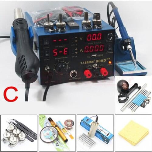 SAIKE 909D++ 3in1 Soldering iron + Heat Gun + Power Supply Welding Repair Solder Station With Free Gifts 110V or 220V
