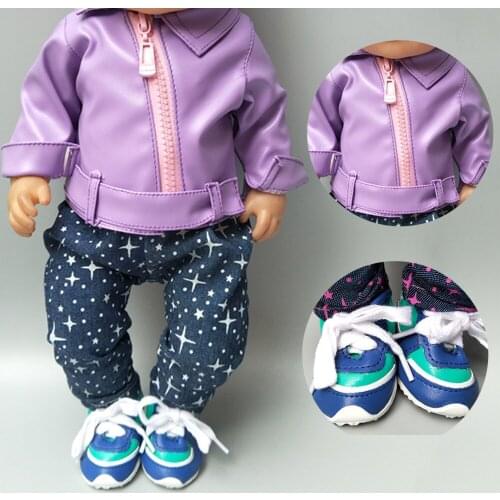 Fits for 43cm born Baby doll clothes pants PU leather doll coatt for 17 inch baby doll coat winter clothes pants kids gift