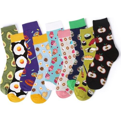 Retro Socks Avocado Sushi Omelette Burger Apple Plant Fruit Food Socks Short Funny Cotton Socks Women Men Unisex Happy Socks