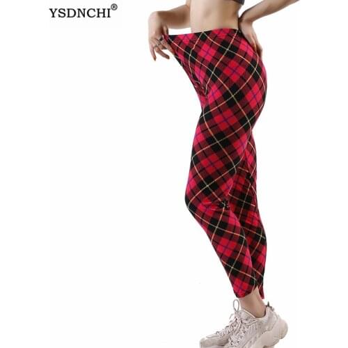 YSDNCHI Sexy High Waist Sport Leggings Women Sport Pants Grid Print Loose Hot Pants Lady Long Trousers Activities Gym Clothing