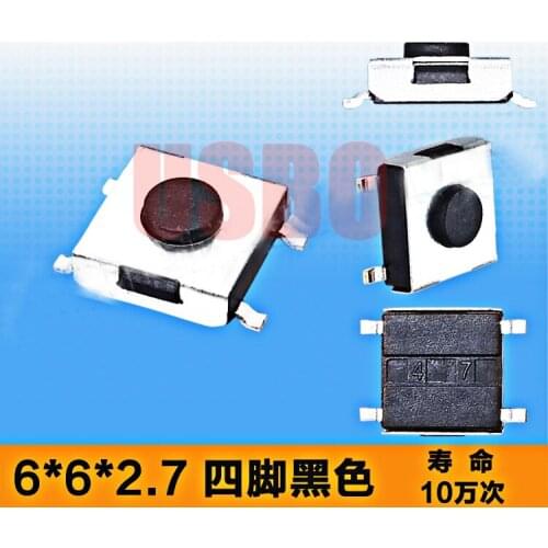 SMT 6*6*2.7mm 4Touchs Dustproof Push Button Touch Switch Microswitch Tact Switch Wholesale Black