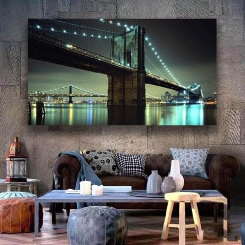 Modern art Brooklyn Bridge night print poster home decor living room bedroom sofa background picture