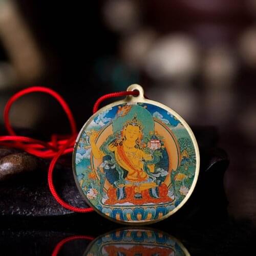 Manjushri Buddha Statue Small Thangka Tibetan Buddhism Copper Foil Pendant