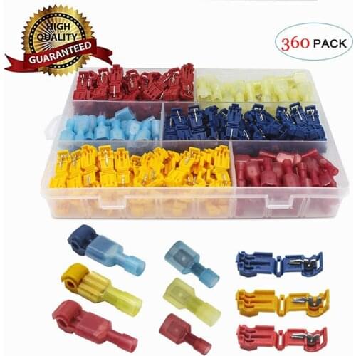 360Pcs T-Tap Wire Connectors Self-Stripping Quick Splice Electrical Wire Terminals Insulated Male Disconnect Spade Terminal Kits