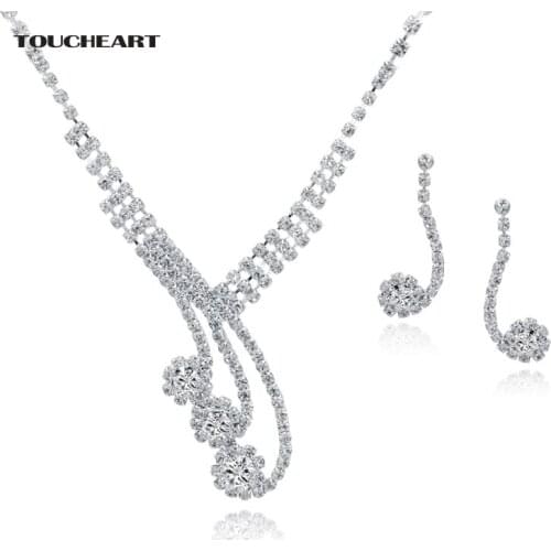 TOUCHEART Luxury Brand Crystal Silver Jewelry Set For Women Wedding Rhinestone Jewelry Statement Necklace Earring Set SET150044