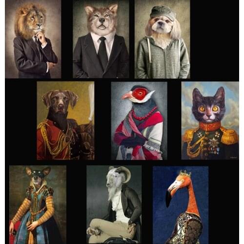 Funny Animals Lion Flamingo Dog Cat Pet Portrait Poster Waterproof Canvas Wall Art Printing Painting Pictures Home Decor