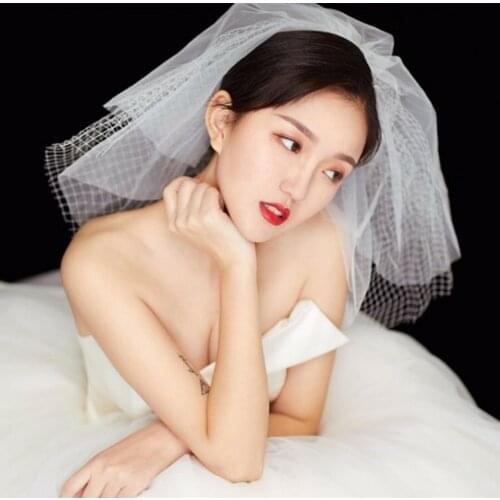 Women Bride Party Wedding Halloween White lace Hair head Short Veil with Comb 2022