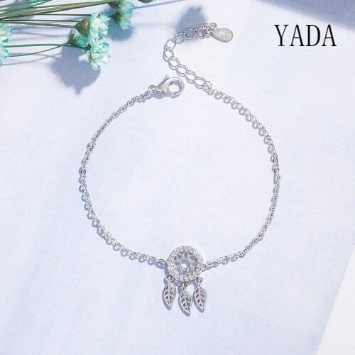 YADA S925 Silver color Dream Catcher Bracelets&Bangles For Women MMetal Feather Bracelets Friendship Crystal Bracelet BT200131