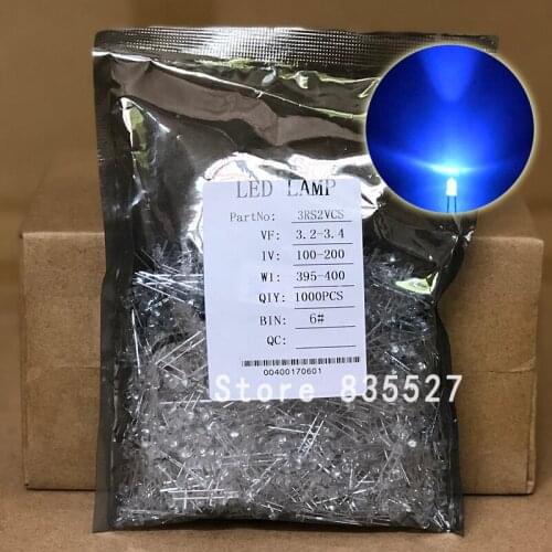 1000PCS/LOT F3 3MM Round Transparent Shell Purple UV LED Light-emitting Diodes Water Clear For DIY Light lamp beads DIP