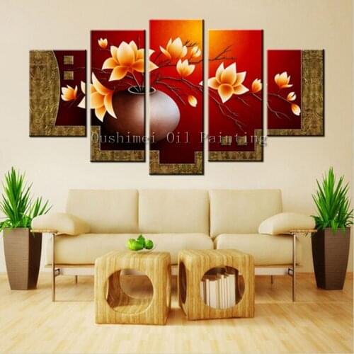 2016 Hand Painted Modern Picture on Canvas Wall Art Decor Painting Hang Paintings Abstract Group of Red Flower Oil Painting